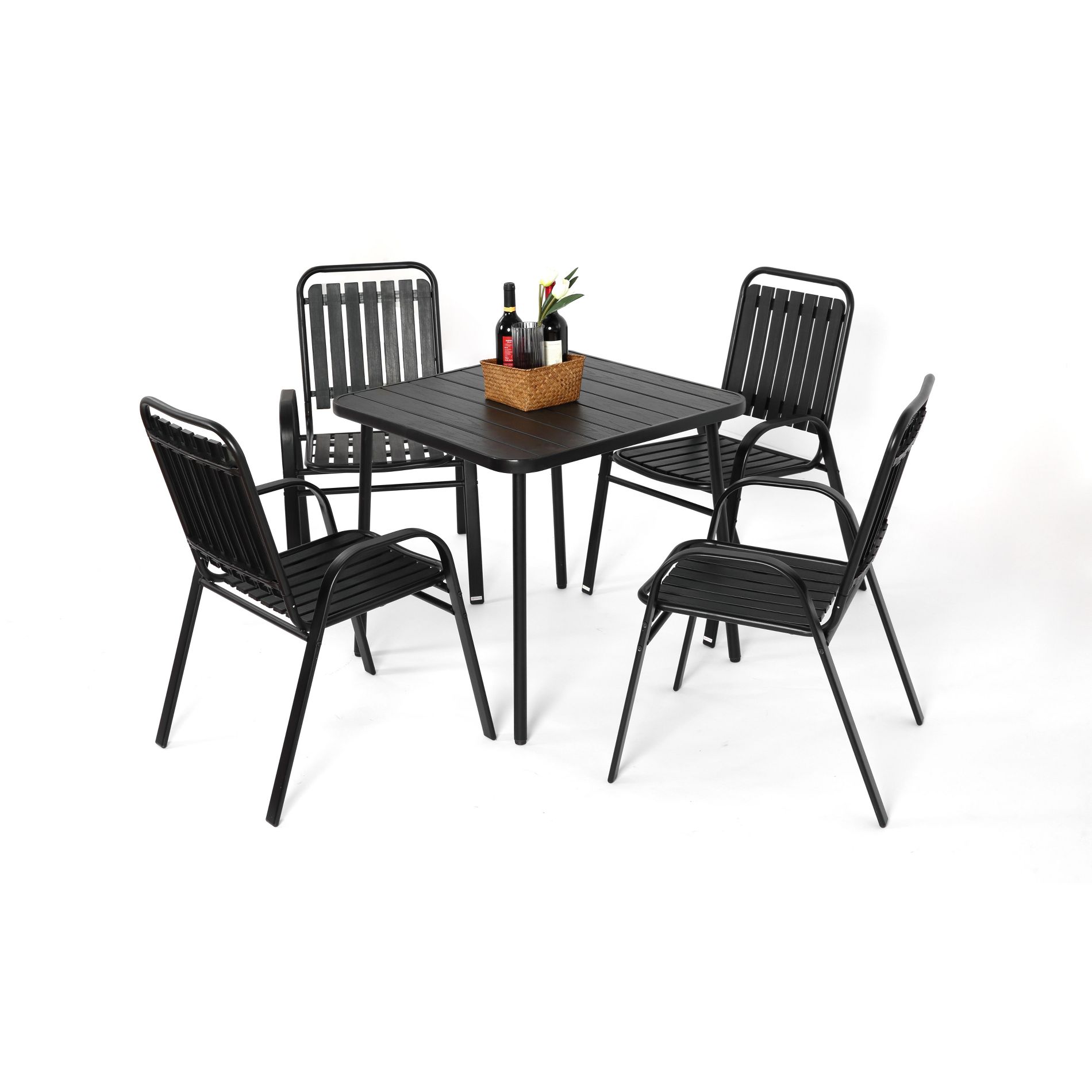 Dexmalle Indutrial Black Patio Dining Table and Chair,Set of 5