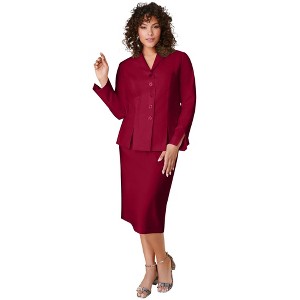 Roaman's Petite Plus Size Long Sleeve Shawl-Collar Jacket & Sheath Skirt Set – 2-Piece Suit - 1 of 4
