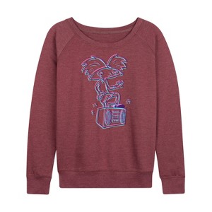 Women's - Hey Arnold! - 3D Arnold Lightweight French Terry Wide Neck Long Sleeve Shirt - 1 of 4