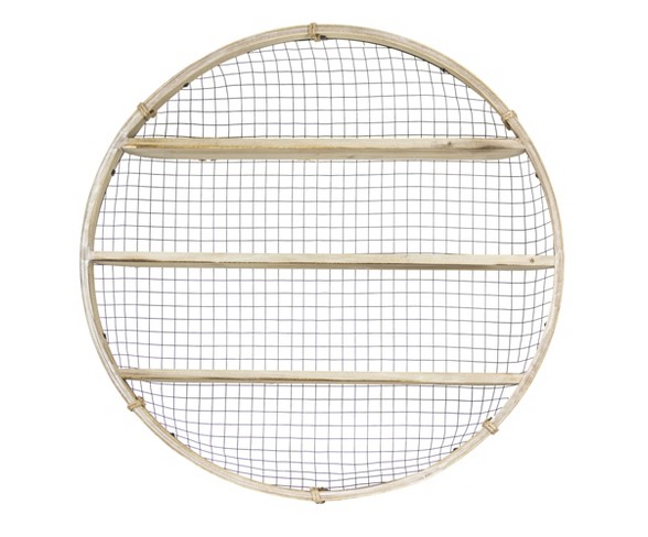 31.2" x 30.7" Decorative Wire And Wood Wall Shelf Brown - E2 Concepts