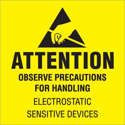 Tape Logic Labels "Attention - Observe Precautions" 4" x 4" Black/Yellow 500/Rol DL9081