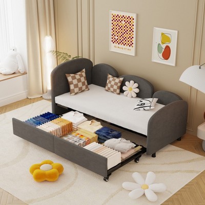 ALEXOUN Twin Upholstered Daybed with Trundle,Wooden Sofa Bed Frame for Bedroom Living Room,Suitable for Living Room,Bedroom,Apartment