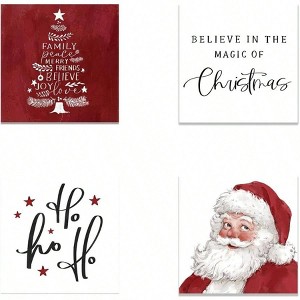 Canvas Wall Art Poster Prints Set of 4 12x12 Inch Christmas Decor Home Office Farmhouse Style Merry Xmas Tree Painting - 1 of 4