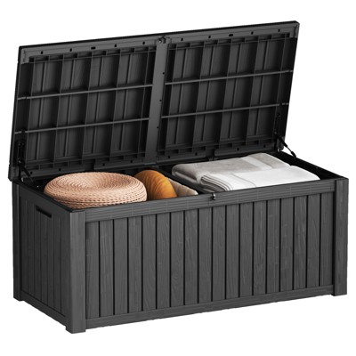 FURNIinspire Deck Boxes, Outdoor Patio Storage Box with Large Storage Capacity for Furniture Cushions Garden Tools, Black, 54.3"*26.5"*28.7"