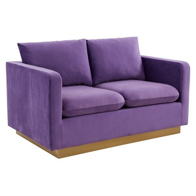 LeisureMod Nervo Mid-Century Modern Upholstered Velvet Loveseat with Gold Frame