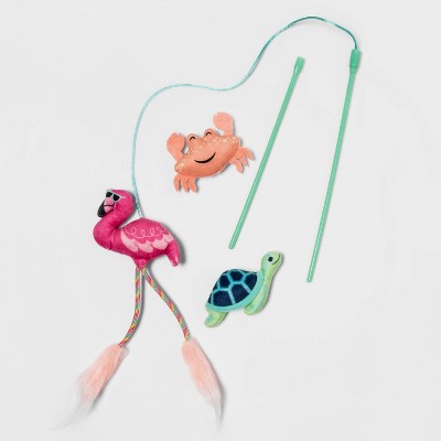 Flamingo Wand + Sea Creatures Cat Toy Set - 3pk - Sun Squad™