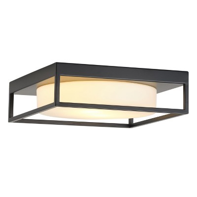 Dewdrop Modern Flush Mount Ceiling Light Black Square Frame with White Shade for Bedroom Living Room