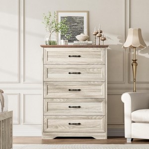 6-Drawer Wooden Dresser for Bedroom with Wide Metal Handles, Modern Farmhouse Style Chest of Drawers, Storage Organizer for Bedroom and Living Room - 1 of 4