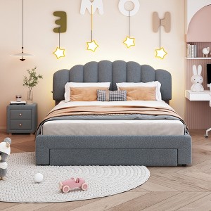 2 PCS Bedroom Sets, Queen Size Upholstered Wood Platform Bed with One Nightstand-ModernLuxe - 1 of 4