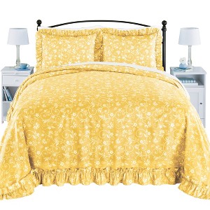 Collections Etc Lightweight Floral Scroll Plissé Bedspread - 1 of 3