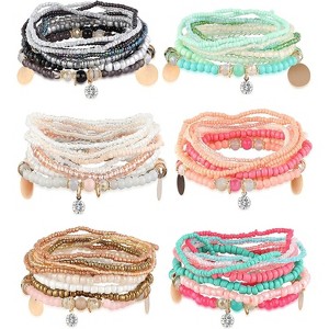 6 Sets Boho Bead Bracelets Multilayered Stackable Stretch Bracelets Multicolor Bohemian Charm for Women and Men - 1 of 4