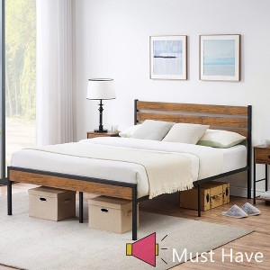 Jojoka Modern Queen Bed Frame with Wood Headboard and Footboard, Metal Platform, Heavy Duty Support, No Box Spring, Noise Free,  Easy Assembly - 1 of 4