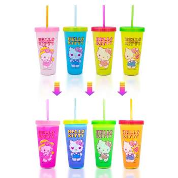 Silver Buffalo Sanrio Hello Kitty Garden Doodle Color-Changing Plastic Tumbler Cups | Set of 4