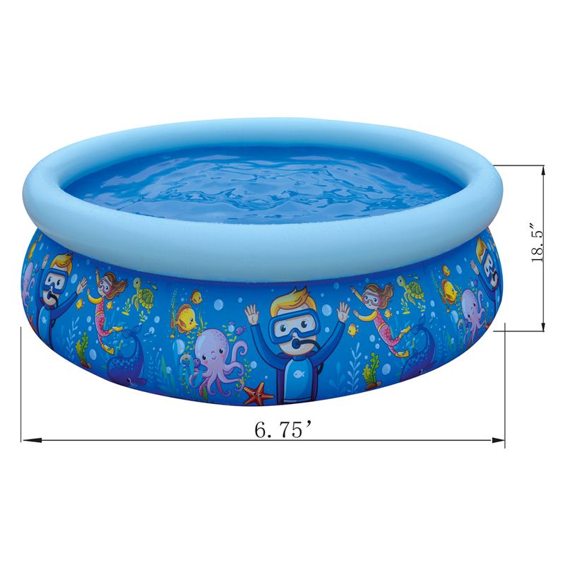 JLeisure 17788 Sun Club 6.75' x 18.5" 2 to 3 Person Capacity Sea World 3D Kids Above Ground Inflatable Outdoor Backyard Kiddie Swimming Pool, Blue, 2 of 6