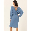 Seta T Women's Deep V Neck Wrap Batwing Sleeve Belted Bodycon Midi Sweater Dress - 4 of 4