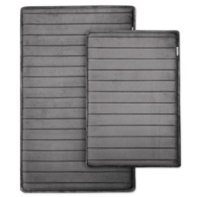 2pc 17"x24" and 21"x34" MICRODRY SoftLux Quilted Striped Memory Foam Bath Mat/Runner with Skid Resistant Base