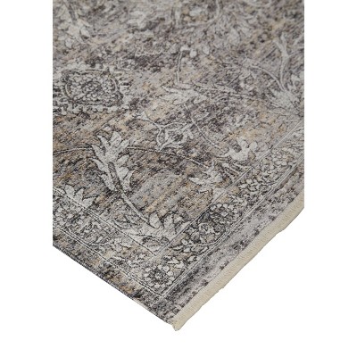 Ivory and Gray Medallion Rectangular Viscose Area Rug, 5' x 7'