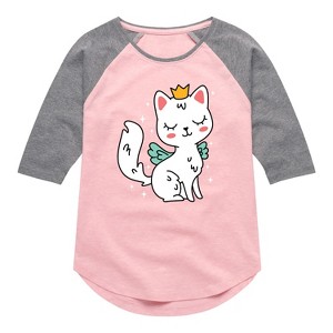 Girls' - Instant Message - Princess Kitty Shirt Tail Raglan Graphic T-shirt - 1 of 3