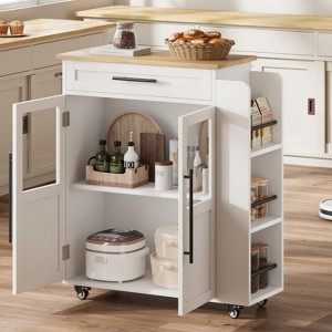 Kitchen Island Table On Wheels, Storage Island with Spice Rack and Drawer - 1 of 4