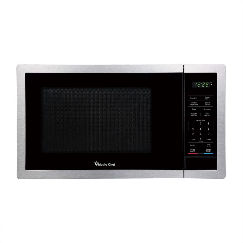 Magic Chef MC99MST Countertop Microwave Oven, Small Microwave for Compact Spaces, Kitchen Microwave, 900 Watts, 0.9 Cubic Feet, Stainless Steel, 1 of 7