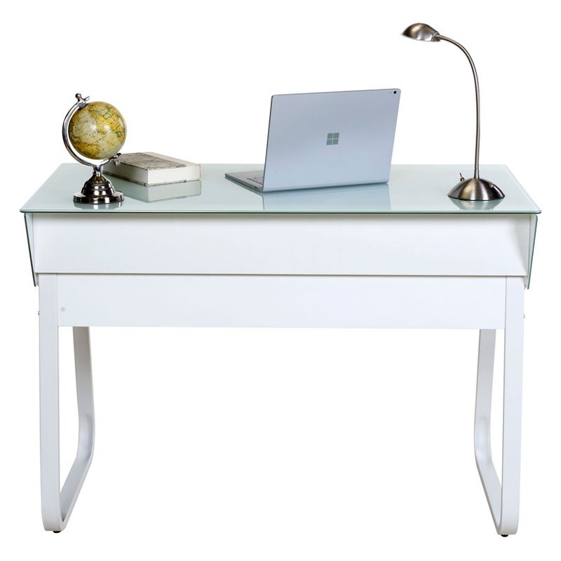 Ultramodern Glass Computer Desk with Drawers Steel Frame White - OneSpace, 4 of 8