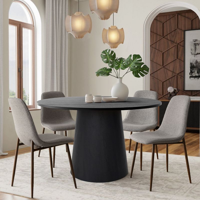 Black Round Dining Table Set For 4,Upholstered Armless Dining Chairs with Manufactured wood Grain Top Modern Round Dining Table Set-The Pop Maison, 1 of 10