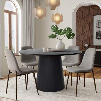 Black Round Dining Table Set For 4,Upholstered Armless Dining Chairs with Manufactured wood Grain Top Modern Round Dining Table Set-The Pop Maison