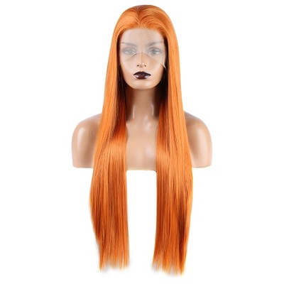 Unique Bargains Women's Long Straight Lace Front Wigs with Adjustable Wig Cap 24" 1 Pc