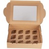 Juvale 12-Pack Kraft Paper Cupcake Carrier Box, Pastry Box Take Out Containers with 12-Inserts & Window, 14”x4”x10”, Brown - image 4 of 4