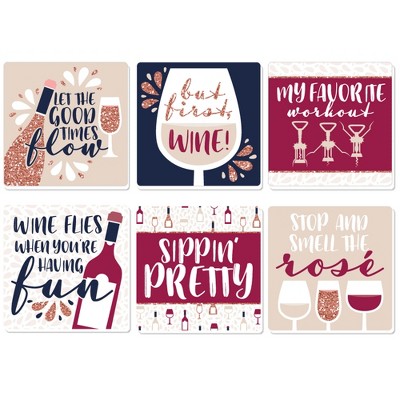 Big Dot of Happiness But First, Wine - Funny Wine Tasting Party Decorations - Drink Coasters - Set of 6