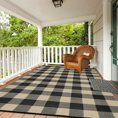 Outdoor Rug Waterproof Reversible Rug Indoor Outdoor Plaid Area Rug Plastic Straw Rug for Camping RV Backyard Patio