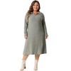 Agnes Orinda Women's Plus Size Ribbed Half Zip Front Long Sleeve Tie Waist Knit with Belt Midi Sweater Dresses - 3 of 4