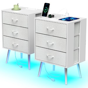 Dolonm 2 Pack Nightstand with Charging Station & Remote LED, 3  Drawers Bedside Table (UL/EPA Certified) - 1 of 4