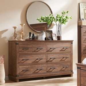 Farmhouse 6 Drawers Dresser, Large Wood Chest of Drawers with Handle for Bedroom, Living Room - 1 of 4