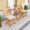 Tangkula 3 PCS Patio Bistro Set Acacia Wood Folding Set w/ Round Coffee Table & Padded Cushion Outdoor Chair and Table Set for Balcony Garden Beige - 2 of 4