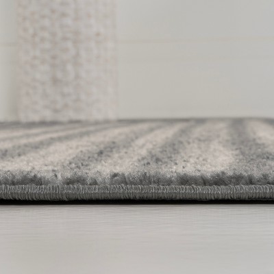 Gray and Cream Striped Synthetic Runner Rug, 2'-2" X 8'