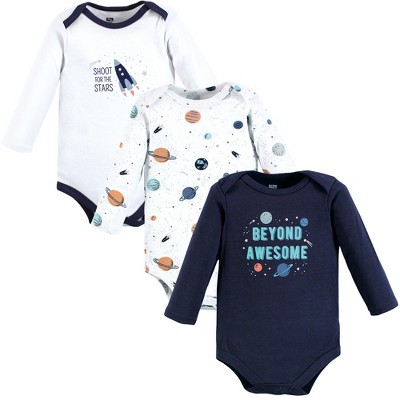 Image of Hudson Baby Infant Boy Cotton Long-Sleeve Bodysuits, Space 3-Pack, 0-3 Months