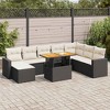 vidaXL Patio Sofa Set with Cushions Sofa Modules and Stool 9 Piece Poly Rattan - Black and Cream with Storage - 2 of 4