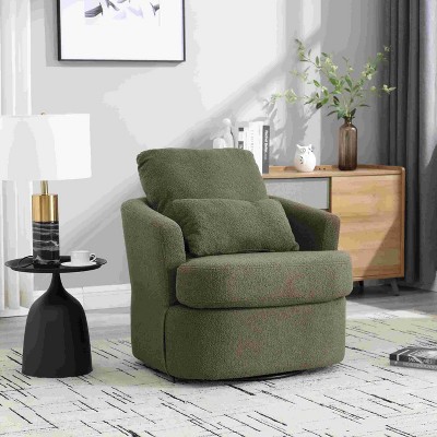 CAVINAS Teddy Swivel Barrel Accent Chair with Curved Backrest,Cozy Upholstered Swivel Living Room Chairs,Reading Chairs for Living Room