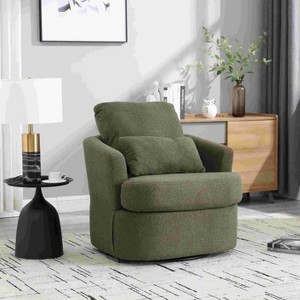 CAVINAS Teddy Swivel Barrel Accent Chair with Curved Backrest,Cozy Upholstered Swivel Living Room Chairs,Reading Chairs for Living Room - 1 of 4