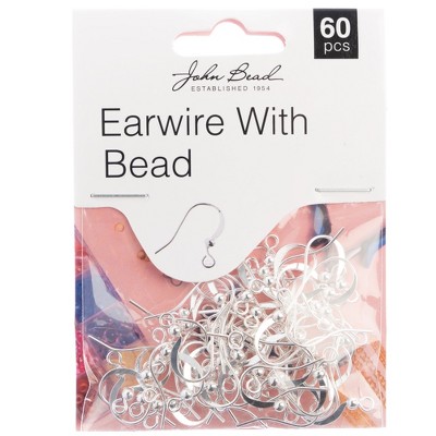 John Bead Must Have Findings Metal Silver 18mm Ear Wire Beads for Jewelry Making Findings, 60 Pieces
