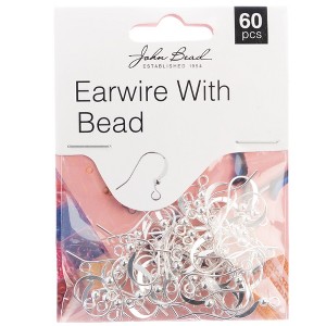 John Bead Must Have Findings Metal Silver 18mm Ear Wire Beads for Jewelry Making Findings, 60 Pieces - 1 of 1