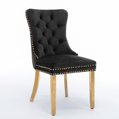 NicBex Set of 2 Dining Chair Modern Tufted Chairs with Steel Legs Upholstered Velvet Fabric Dining Room Armless Chair Lounge