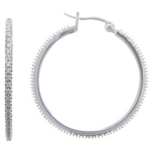 Cubic Zirconia Hoop Earrings Plated Brass Oval - A New Day™ Silver: Polished Nickel-Free Jewelry - 1 of 1