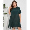Women's Plus Size Sweetheart Neckline Dress Puff Long Sleeve A Line Slit Hem Midi Dress - 3 of 4