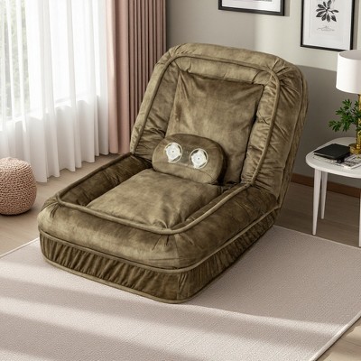 Velvet Upholstered Adjustable Floor Dog Bed with Massage Pillow and Soft Cushions