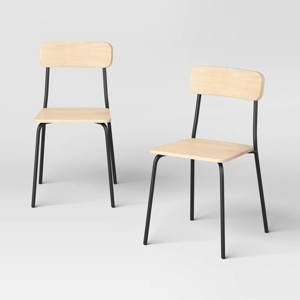 2pk Wood with Metal Base Dining Chair Natural - Room Essentials™ - 1 of 4
