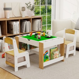 LOVSON 2-in-1 Kids Play Table & Chair Set,7-Storage Compartment Activity Center, LEGO-Compatible Learning Table with 2 Chairs - 1 of 3