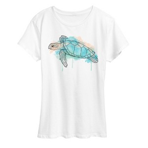 Women's - Instant Message - Watercolor Sea Turtle White Only Short Sleeve Graphic T-Shirt - 1 of 4