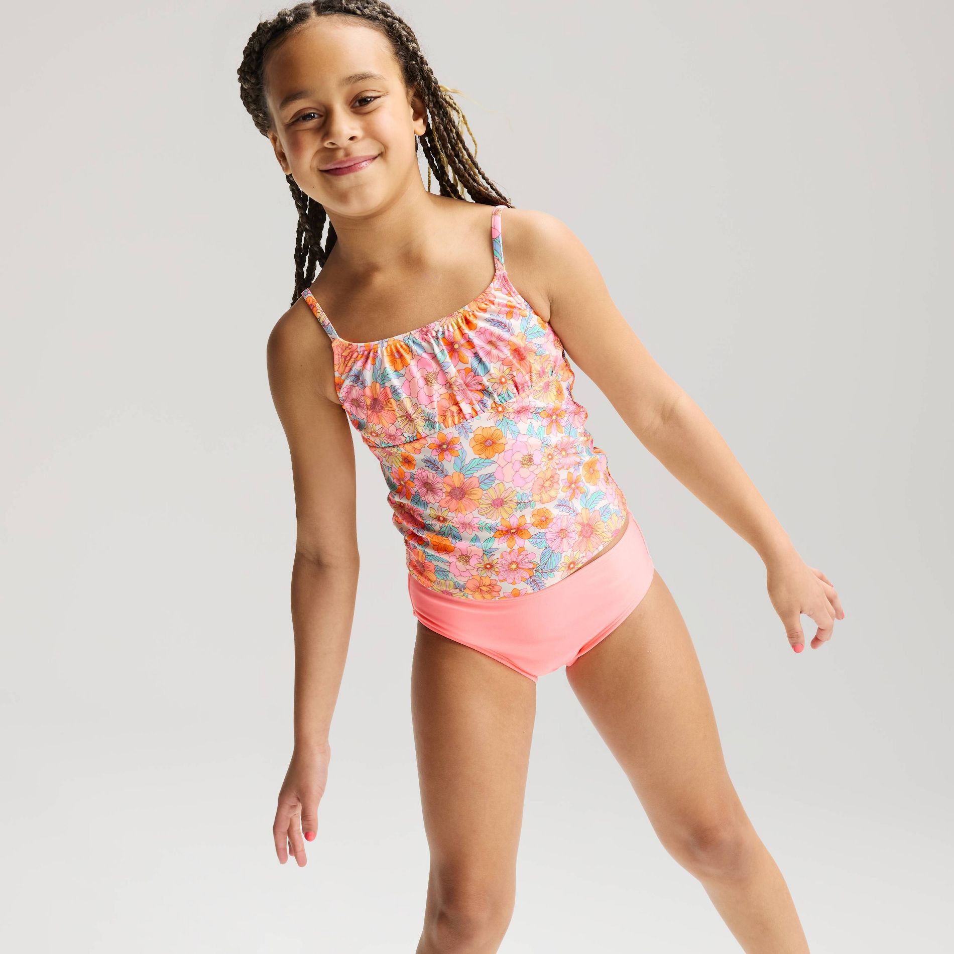 Girls' Floral Print Tankini Set - Cat & Jack ™ Coral Orange